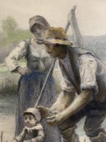 Ancien dessin Georges Laugée couple de paysan et fillette sv Millet Carcassonne - Miniature 4