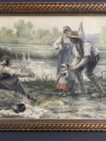 Ancien dessin Georges Laugée couple de paysan et fillette sv Millet Carcassonne - Miniature 8