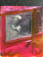 Beau dessin Jean Terles portrait femme silhouette fiacre rouge Parisian Scene - Miniature 2