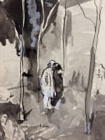 Dessin ancien Jean Terles portrait homme prisonnier cour de prison Paris 1920 x2 - Miniature 1