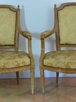 Paire de fauteuils parisiens ancien d'époque Louis XVI à plumets soie Furniture - Miniature 3
