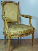 Paire de fauteuils parisiens ancien d'époque Louis XVI à plumets soie Furniture - Miniature 4