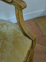 Paire de fauteuils parisiens ancien d'époque Louis XVI à plumets soie Furniture - Miniature 6