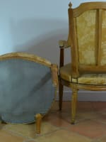 Paire de fauteuils parisiens ancien d'époque Louis XVI à plumets soie Furniture - Miniature 10