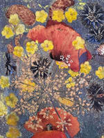 Tableau ancien nature morte pavots carton tapisserie Gobelins Paris Binet 1900 - Miniature 9