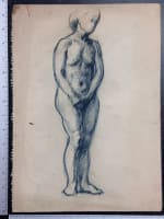 Beau dessin ancien Jean Terles portrait femme nue pudique féminin debout 1930 - Miniature 5