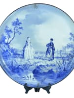 Spectaculaire ancien plat circulaire aux archets Creil Montereau XIXe 50 cm x 2 - Miniature 2