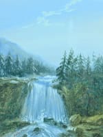 Tableau ancien gouache Paul Pascal vue des Pyrénées cascade lac montagne XIXe - Miniature 1