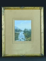 Tableau ancien gouache Paul Pascal vue des Pyrénées cascade lac montagne XIXe - Miniature 2