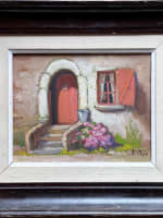 Ancien tableau breton maison Rochefort jardin Juliette Prin x 2 Charles Perron - Miniature 3