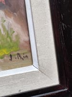 Ancien tableau breton maison Rochefort jardin Juliette Prin x 2 Charles Perron - Miniature 4