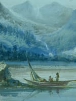 Tableau ancien gouache Paul Pascal vue des Pyrénées animé lac montagne XIXe - Miniature 4