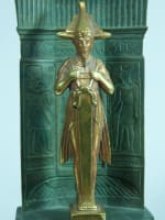 Ancienne sculpture Osiris Art Nouveau hiéroglyphe bronze Egypte signée Willy - Miniature 1