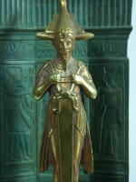 Ancienne sculpture Osiris Art Nouveau hiéroglyphe bronze Egypte signée Willy - Miniature 7