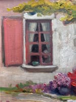 Ancien tableau breton vue de maison façade cour jardin nature morte Jeanne Prin - Miniature 1