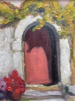 Ancien tableau breton vue de maison façade cour jardin nature morte Jeanne Prin - Miniature 2