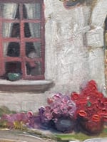 Ancien tableau breton vue de maison façade cour jardin nature morte Jeanne Prin - Miniature 3