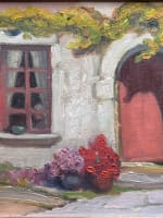 Ancien tableau breton vue de maison façade cour jardin nature morte Jeanne Prin - Miniature 7