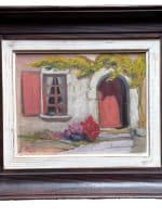 Ancien tableau breton vue de maison façade cour jardin nature morte Jeanne Prin - Miniature 10