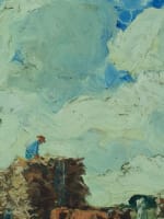 Tableau ancien fin XIXe école impressionniste travaux des champs foins bœufs - Miniature 5