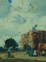 Tableau ancien fin XIXe école impressionniste travaux des champs foins bœufs - Miniature 7