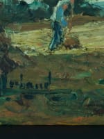 Tableau ancien fin XIXe école impressionniste travaux des champs foins bœufs - Miniature 9