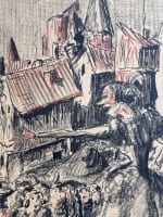 Dessin ancien scène animée portrait femme haranguant la foule Paris XIXe siècle signé - Miniature 1