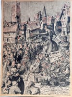 Dessin ancien scène animée portrait femme haranguant la foule Paris XIXe siècle signé - Miniature 3