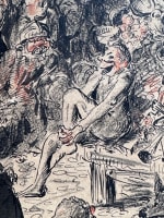 Dessin ancien scène animée portrait femme haranguant la foule Paris XIXe siècle signé - Miniature 5