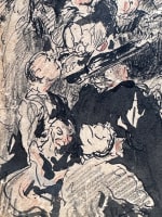 Dessin ancien scène animée portrait femme haranguant la foule Paris XIXe siècle signé - Miniature 6