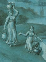 Beau dessin ancien paysage d'Italie néo classique femme à la fontaine XVIIIe - Miniature 5