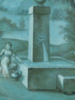 Beau dessin ancien paysage d'Italie néo classique femme à la fontaine XVIIIe - Miniature 9