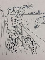 Beau dessin ancien Jean Terles Au revoir sur le pont d'un bateau papier 1930 - Miniature 4
