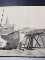 Beau dessin ancien Jean Terles bateau marine cale sèche port papier 1930 - Miniature 3