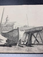 Beau dessin ancien Jean Terles bateau marine cale sèche port papier 1930 - Miniature 5