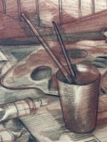 Beau dessin ancien Jean Terles atelier d'artiste tubes palette beaux arts 1930 - Miniature 1