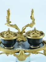 Encrier Louis XV rocaille bronze doré porte plume Millet inkwel François Linke - Miniature 3