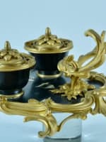 Encrier Louis XV rocaille bronze doré porte plume Millet inkwel François Linke - Miniature 6