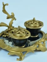 Encrier Louis XV rocaille bronze doré porte plume Millet inkwel François Linke - Miniature 8