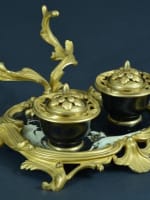 Encrier Louis XV rocaille bronze doré porte plume Millet inkwel François Linke - Miniature 10