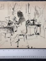 Beau dessin ancien Jean Terles portrait de femme à la couture intérieur art déco - Miniature 6