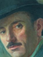 Beau tableau ancien portrait homme chapeau Villeneuve-sur-Lot G Barlangue timbre - Miniature 1