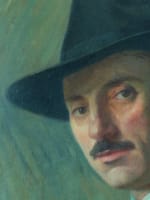 Beau tableau ancien portrait homme chapeau Villeneuve-sur-Lot G Barlangue timbre - Miniature 5