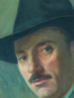 Beau tableau ancien portrait homme chapeau Villeneuve-sur-Lot G Barlangue timbre - Miniature 6