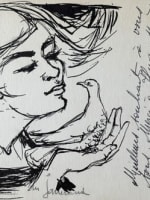 Ancien dessin encre marine port portrait colombe lettre Daniel Du Janerand - Miniature 8