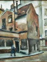 Beau tableau ancien rue de Paris animée Art Déco l'hiver Cesar Bron Vlaminck - Miniature 1