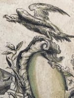 Belle gravure ancienne trophée d'armes canon aigle XVIIIe Pierre Rançon x 2 - Miniature 4