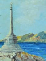 Tableau ancien marine paysage de bord de mer calvaire provençal signé Pasquier - Miniature 1