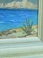 Tableau ancien marine paysage de bord de mer calvaire provençal signé Pasquier - Miniature 7