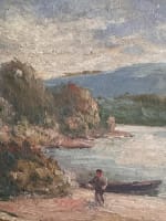 Tableau ancien huile paysage Dordogne rivière animée impressionniste J.P Laval - Miniature 2